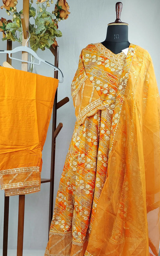 Orange Pakistani Semi Party Wear Suit