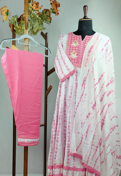 White  Embroidered Casual Wear Frock