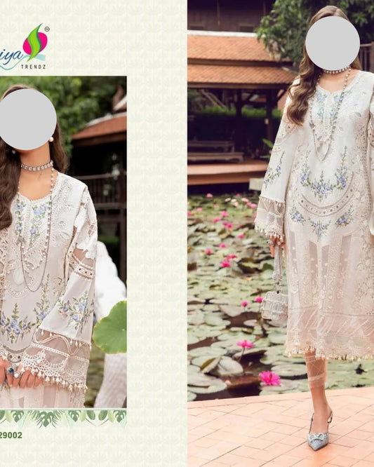 White Pakistani Heavy Embroidered Dress Material