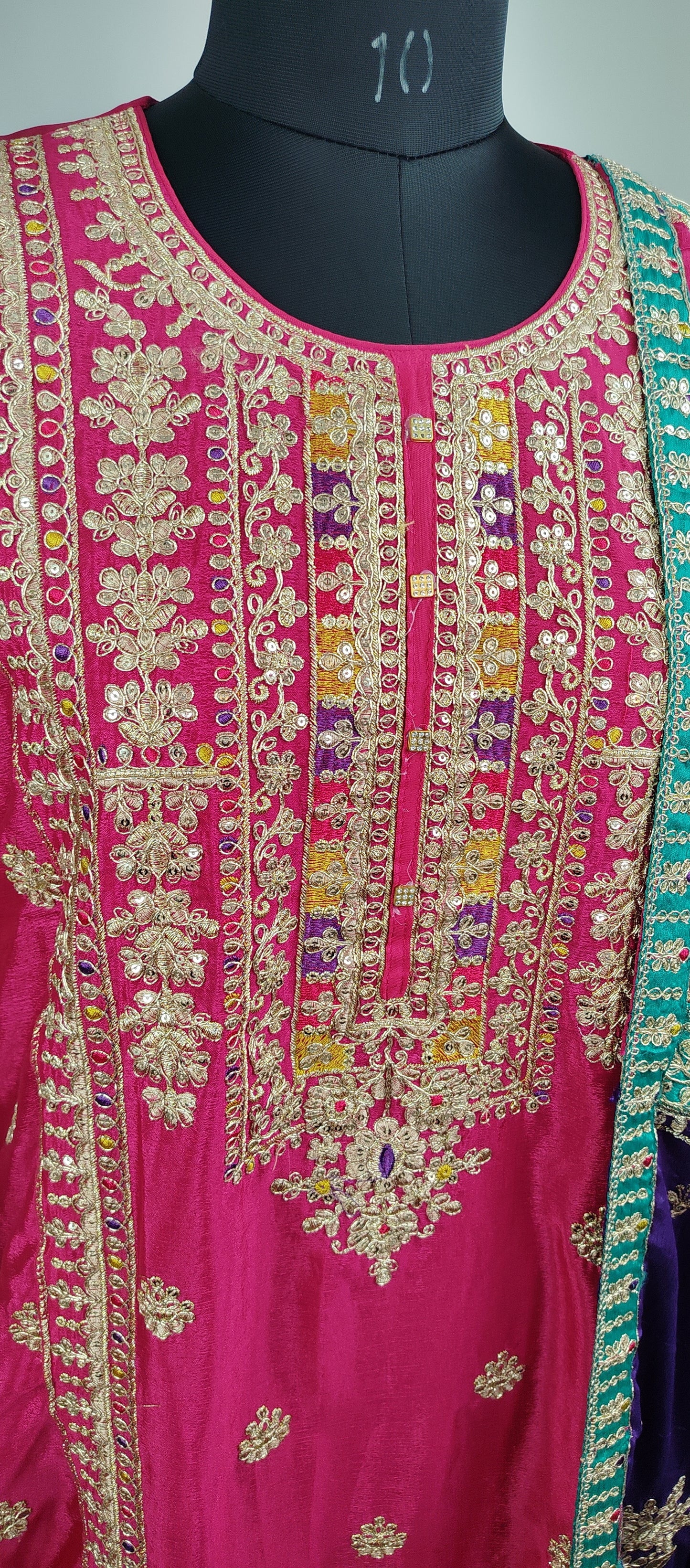 Pink Chinon Embroidered Work Party Wear Suit