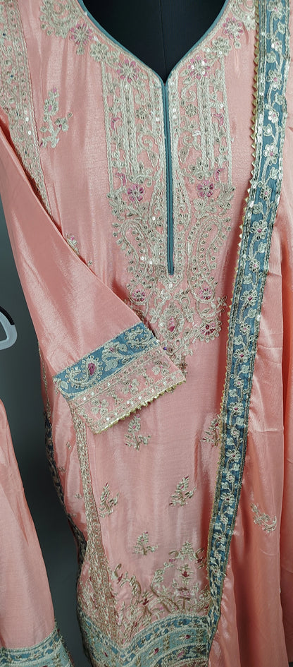 Pink Simar Silk Party Wear Designer Suit