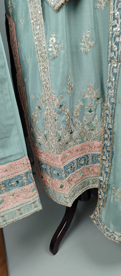 Pista Green Simar Silk Party Wear Designer Suit