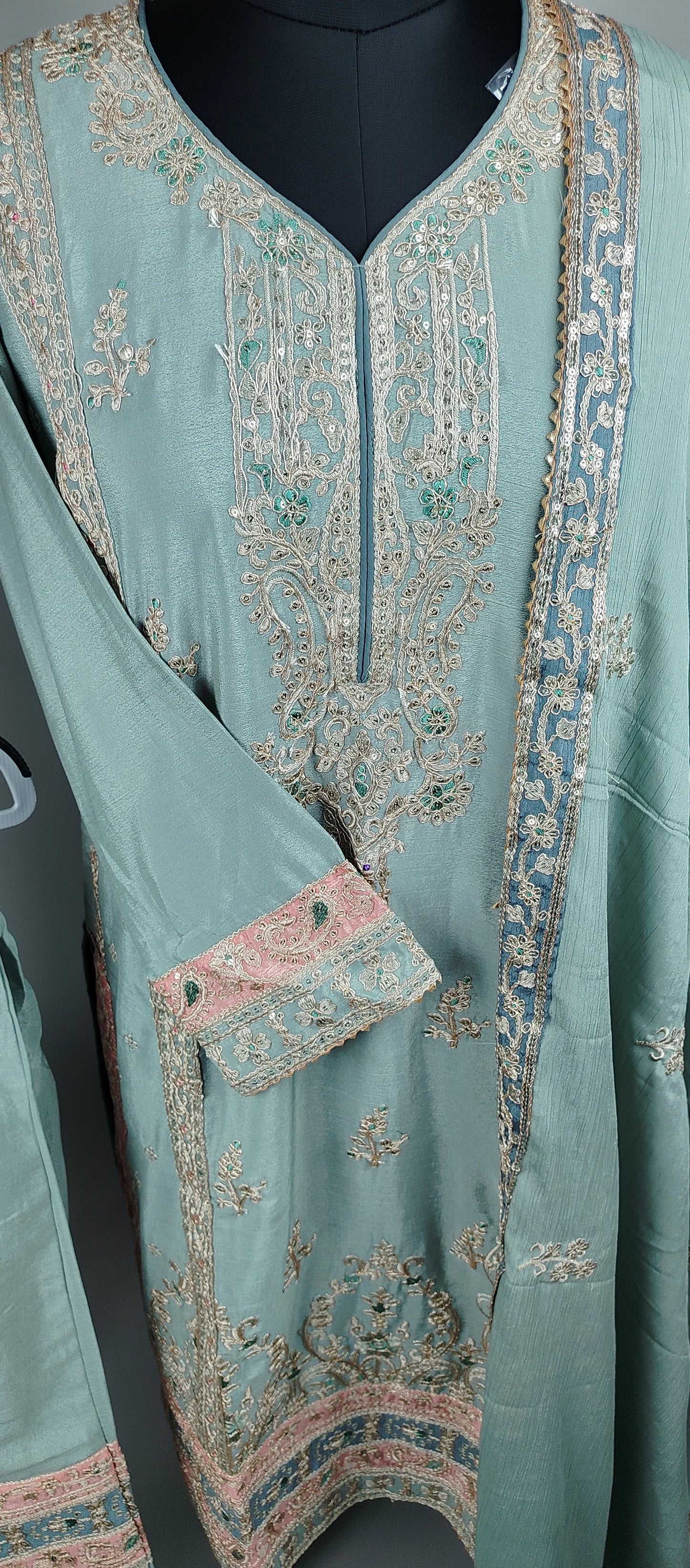 Pista Green Simar Silk Party Wear Designer Suit