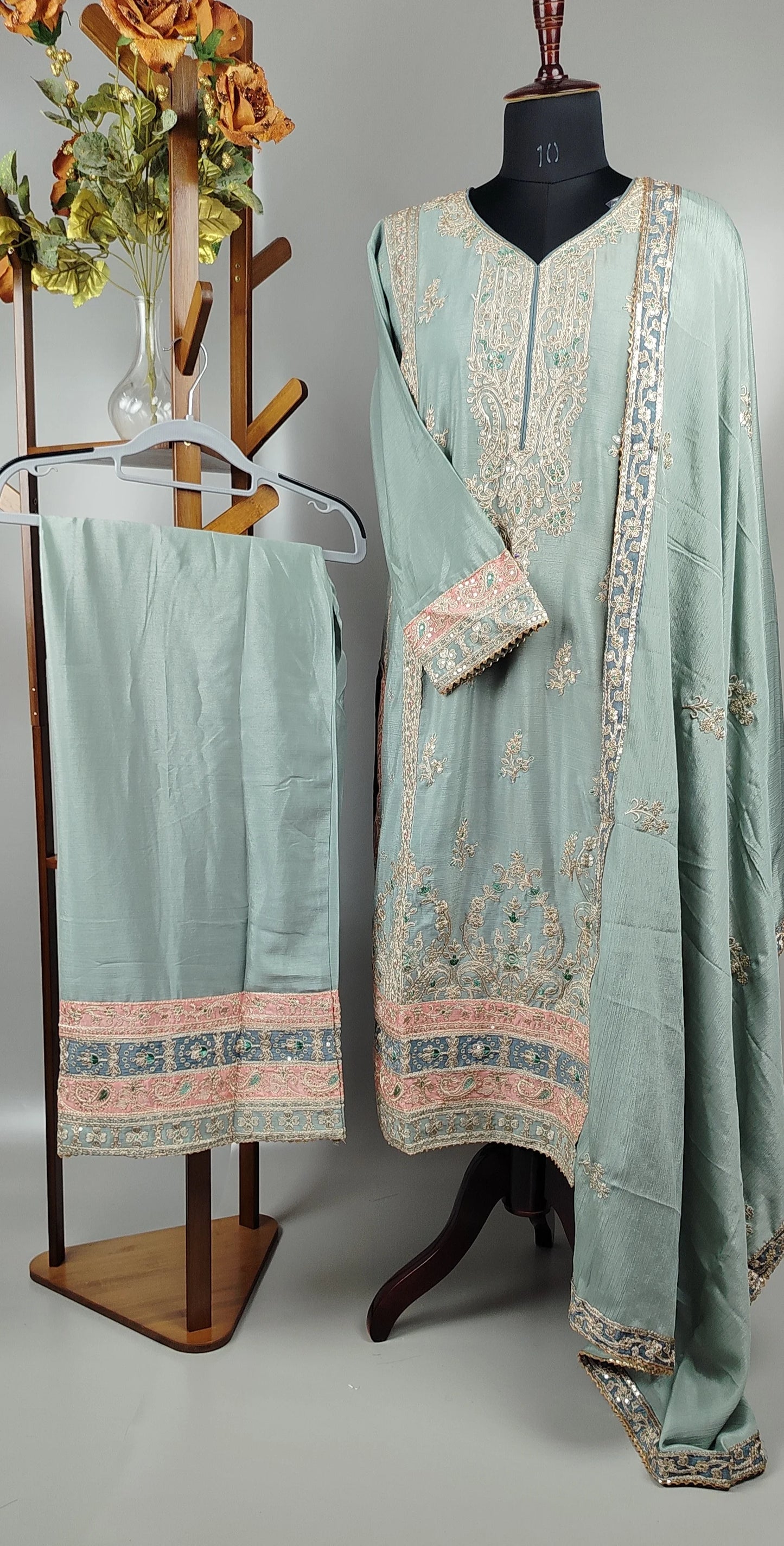 Pista Green Simar Silk Party Wear Designer Suit