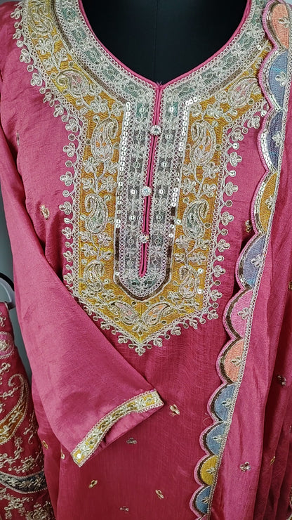 Pink Chinon with Embroidery Work Designer Party Wear Suit