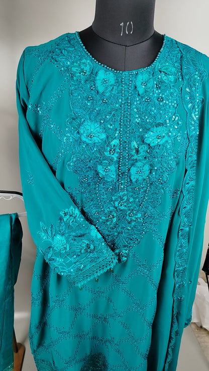 Peacock Green Georgette Heavy Work Designer Party Wear Suit