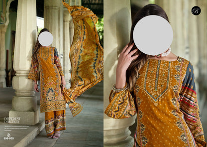 Mustard Rajwadi Pure Muslin Mirror Work Suit