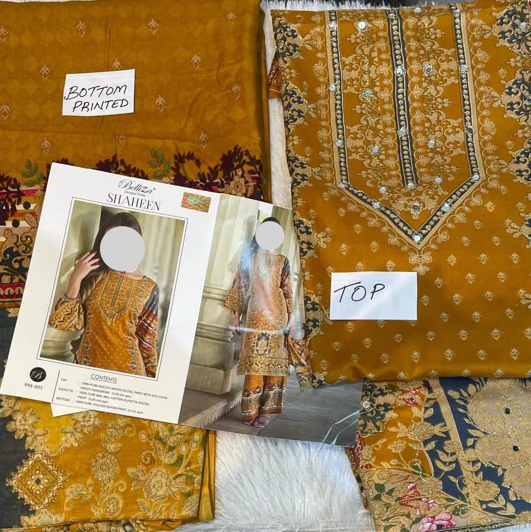 Mustard Rajwadi Pure Muslin Mirror Work Suit