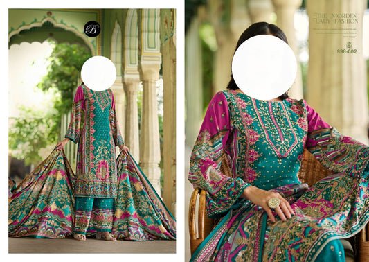 Blue Rajwadi Pure Muslin Mirror Work Suit