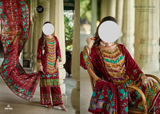 Maroon Rajwadi Pure Muslin Mirror Work Suit