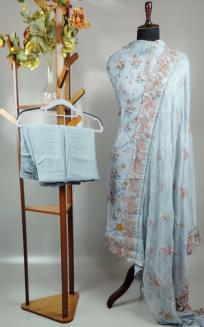 Sky Blue Organza Cutwork Pakistani Suit