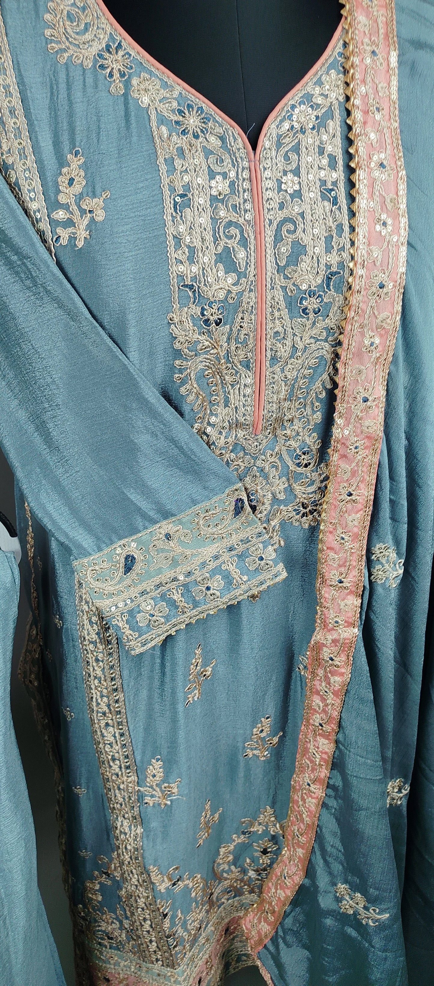 Sky Blue Simar Silk Party Wear Designer Suit