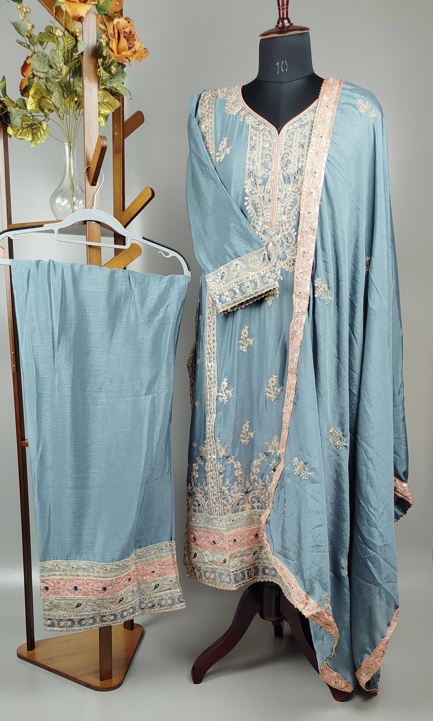 Sky Blue Simar Silk Party Wear Designer Suit